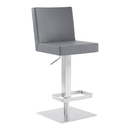 Armen Living Legacy Adjustable Height Swivel Gray Faux Leather and Brushed Stainless Steel Bar Stool LCLGSWBABSGR